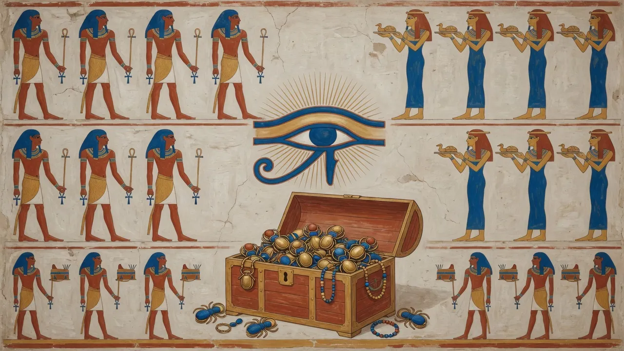 Eye of Horus above a chest of scarab amulets
