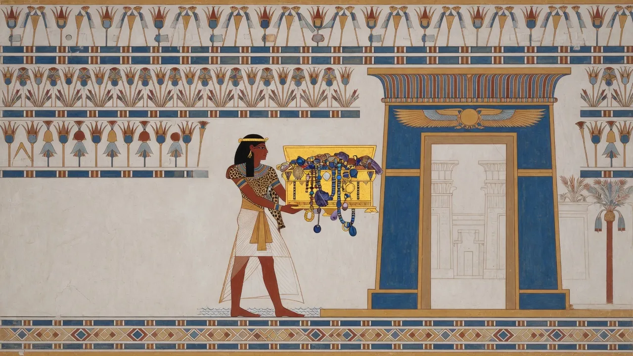 Priest presenting a gilded chest of jewels